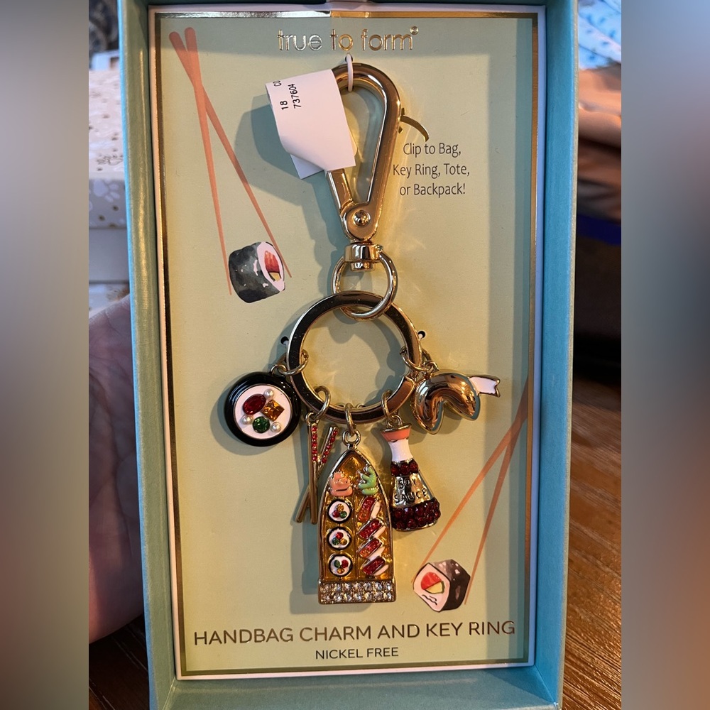 True to Form Charming Sushi Keychain Bag Charm with Gold Accents